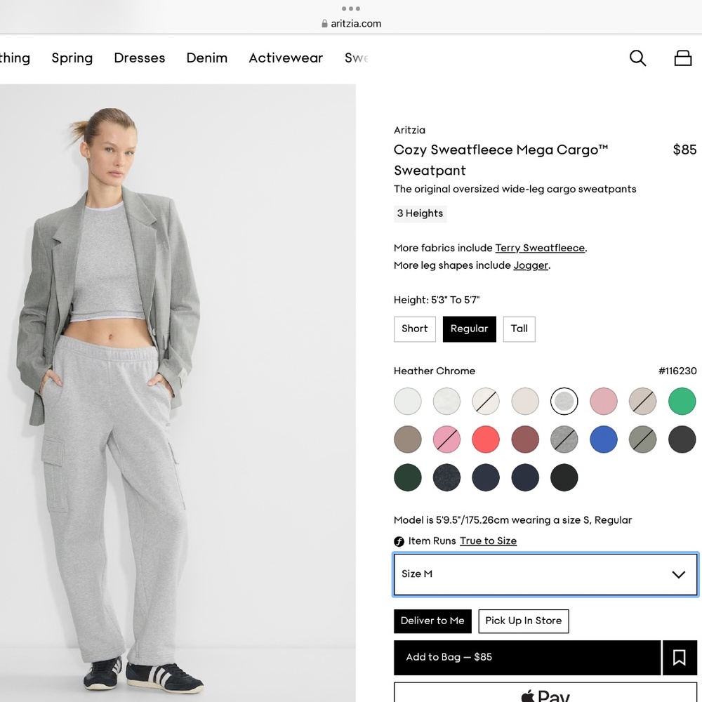 Aritzia Mega Fit Sweat Fleece Cargo Sweatpants